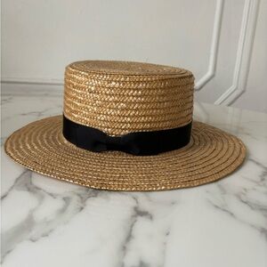 Straw Boater Hat with Black Ribbon